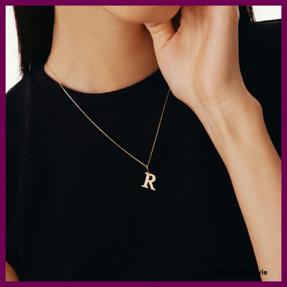 14k Solid Gold Custom Initial Pendant Elegant Min… - image 7